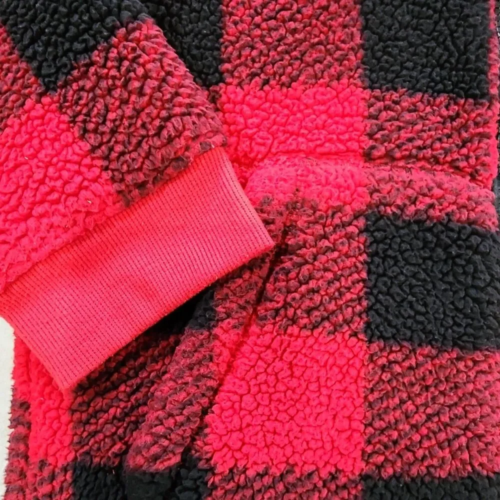 Columbia Unisex Kids L Red/Black Plaid Fleece Jacket Full Zip Pockets